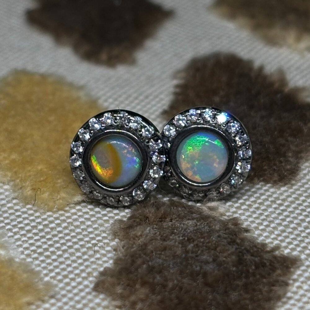 Rare Brazilian Black Urethane Cat’s Eye Opal Stud Earrings